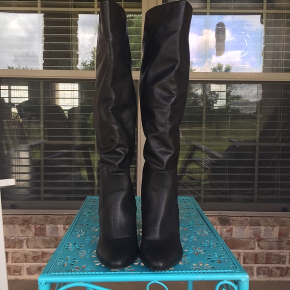 Unisa Black Vegan Leather Knee High Slouch Boots - Picture 6 of 15